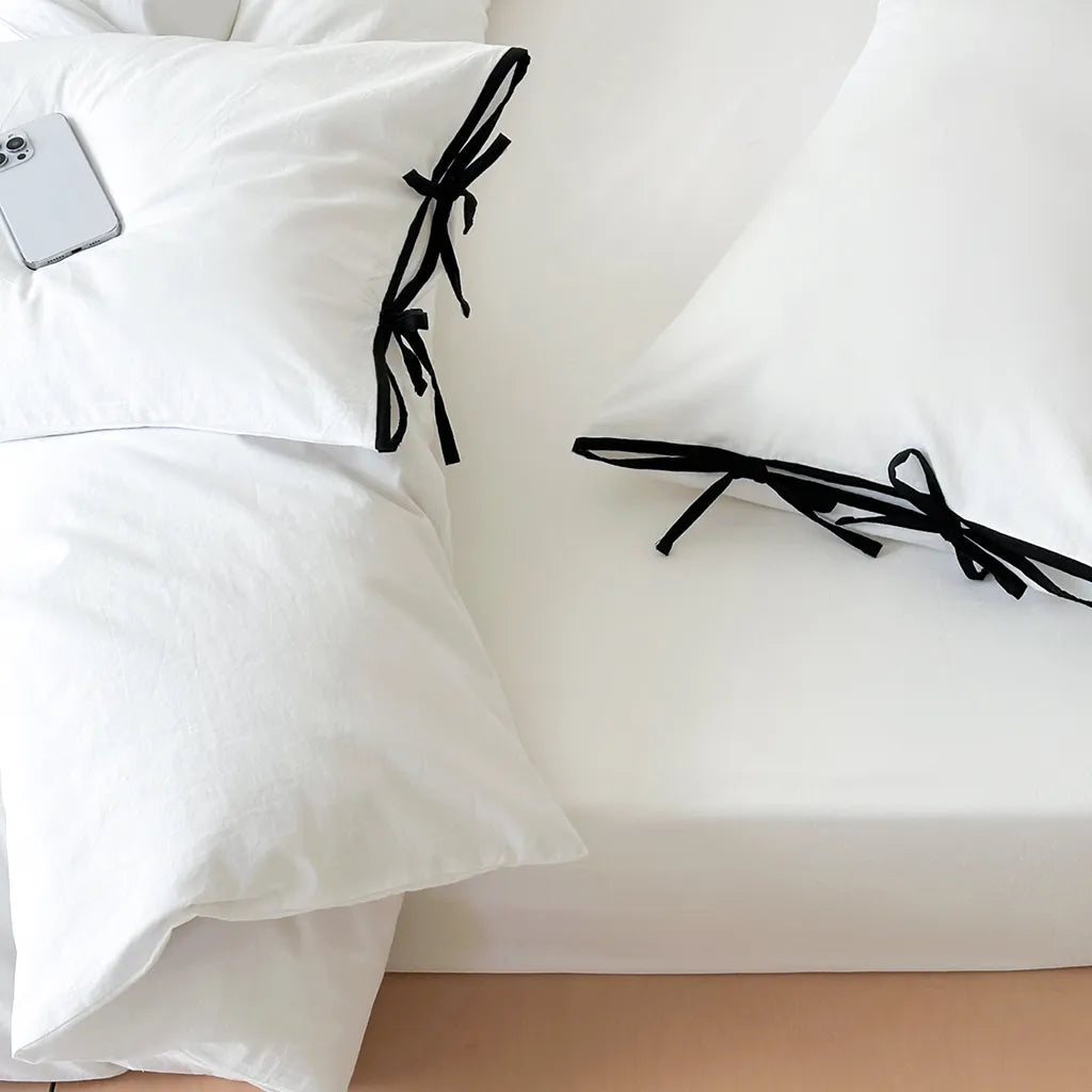 Contrast Bow Cotton Duvet Cover