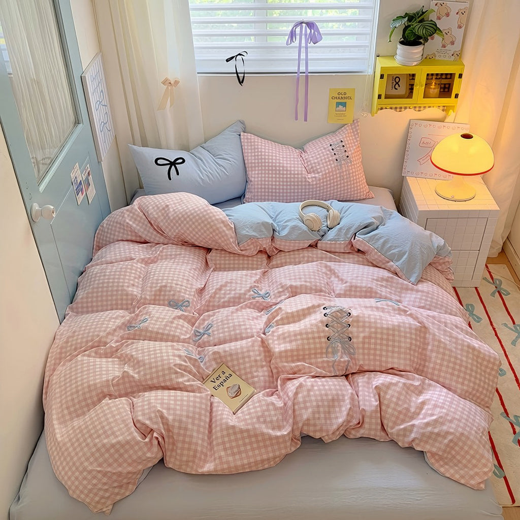 Blush Ribbon Embroidered Bedding Set