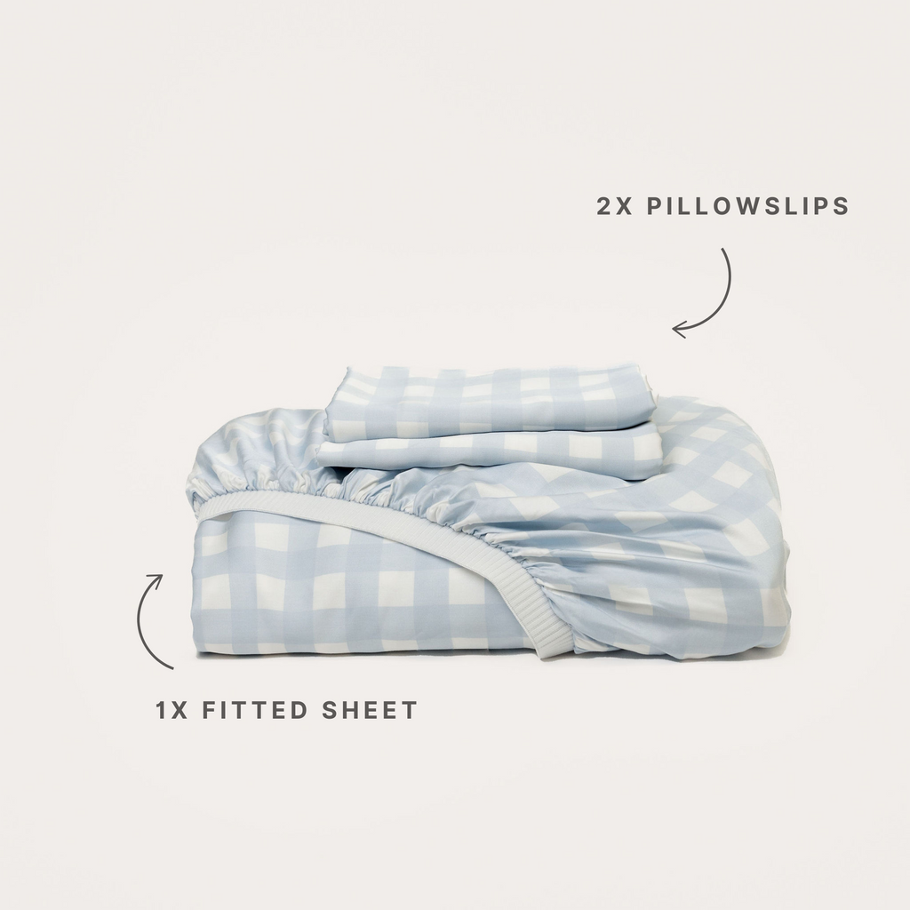 Sky Gingham Bamboo Fitted Sheet