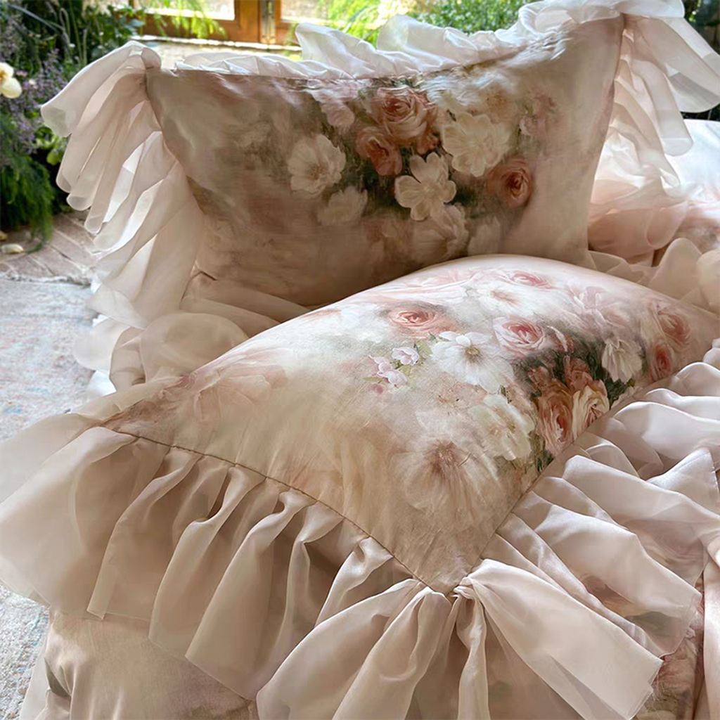 Garden Oil Painting Bedding Set - Pink