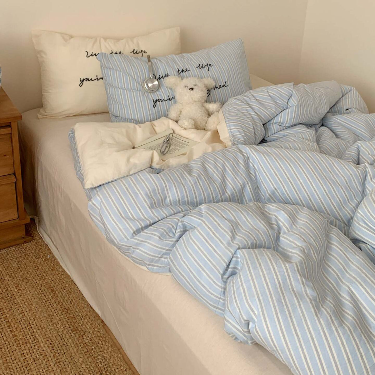 Vintora Washed Cotton Striped Bedding Set Soft Breathable Cotton Minimalist Set G94