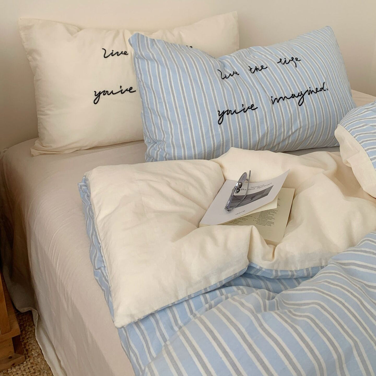 Vintora Washed Cotton Striped Bedding Set Soft Breathable Cotton Minimalist Set G94