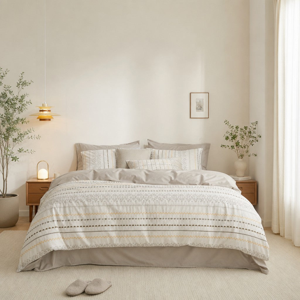 Vintora Boho Cotton Jacquard Bedding Set Tufted Duvet Set for All Season Bedroom Decor G69