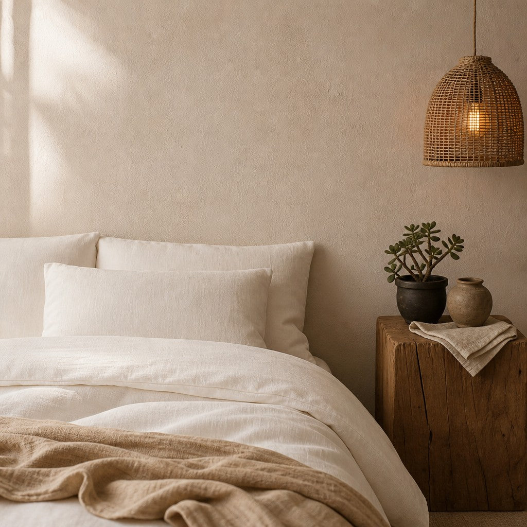 Cottara Pure Cotton White Bedding Set – Textured Japandi Style Bed Linen Set for All Season Home Comfort G64