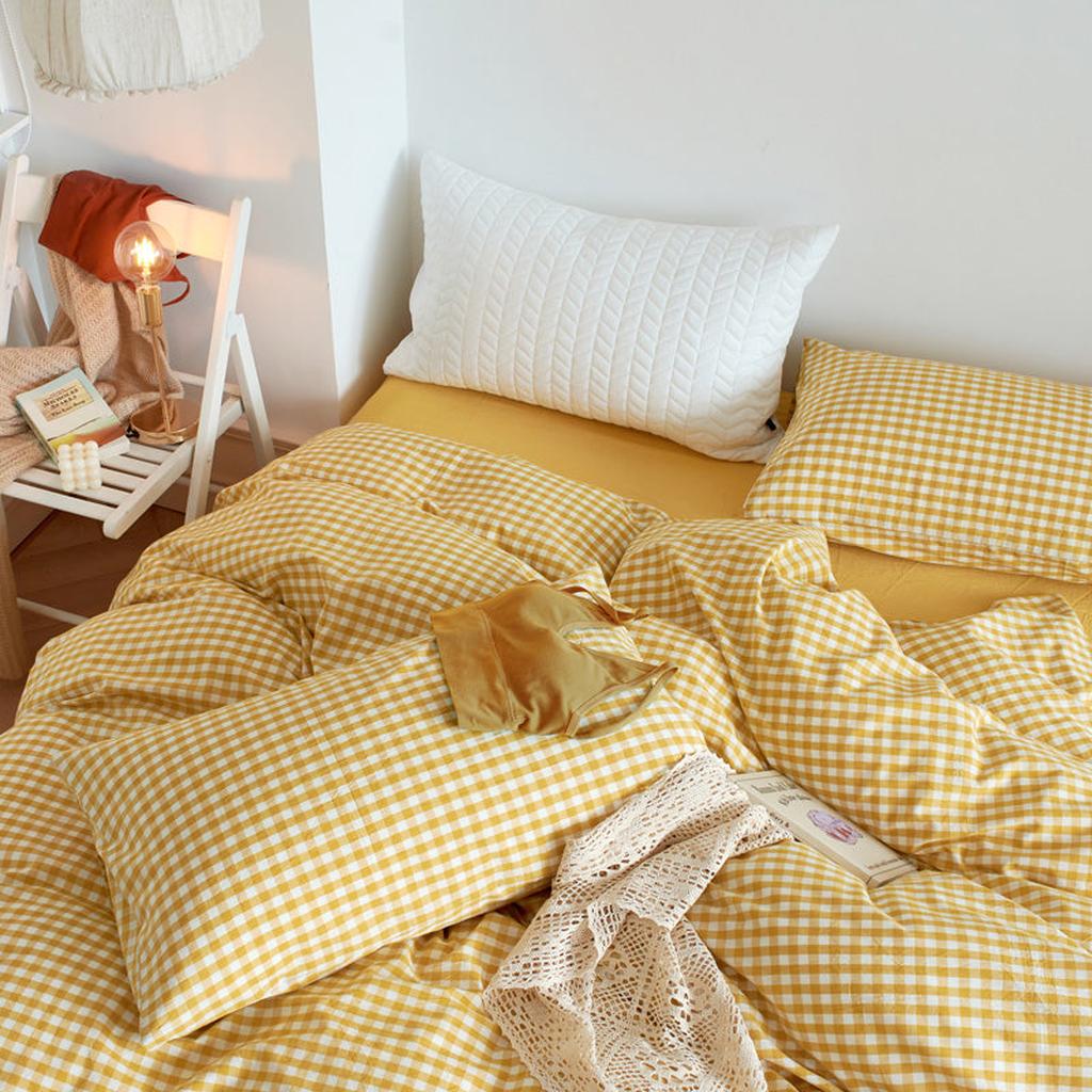 Cotton Small Gingham Bedding Set - Beige