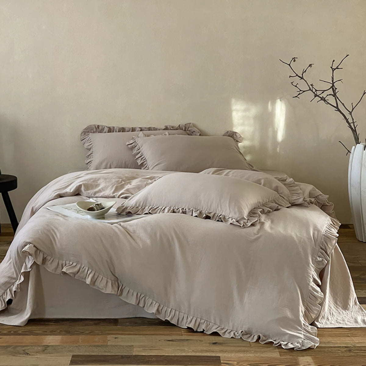 Roselle  Double Gauze Cotton Bedding Set with Ruffle Edge for All Seasons G111