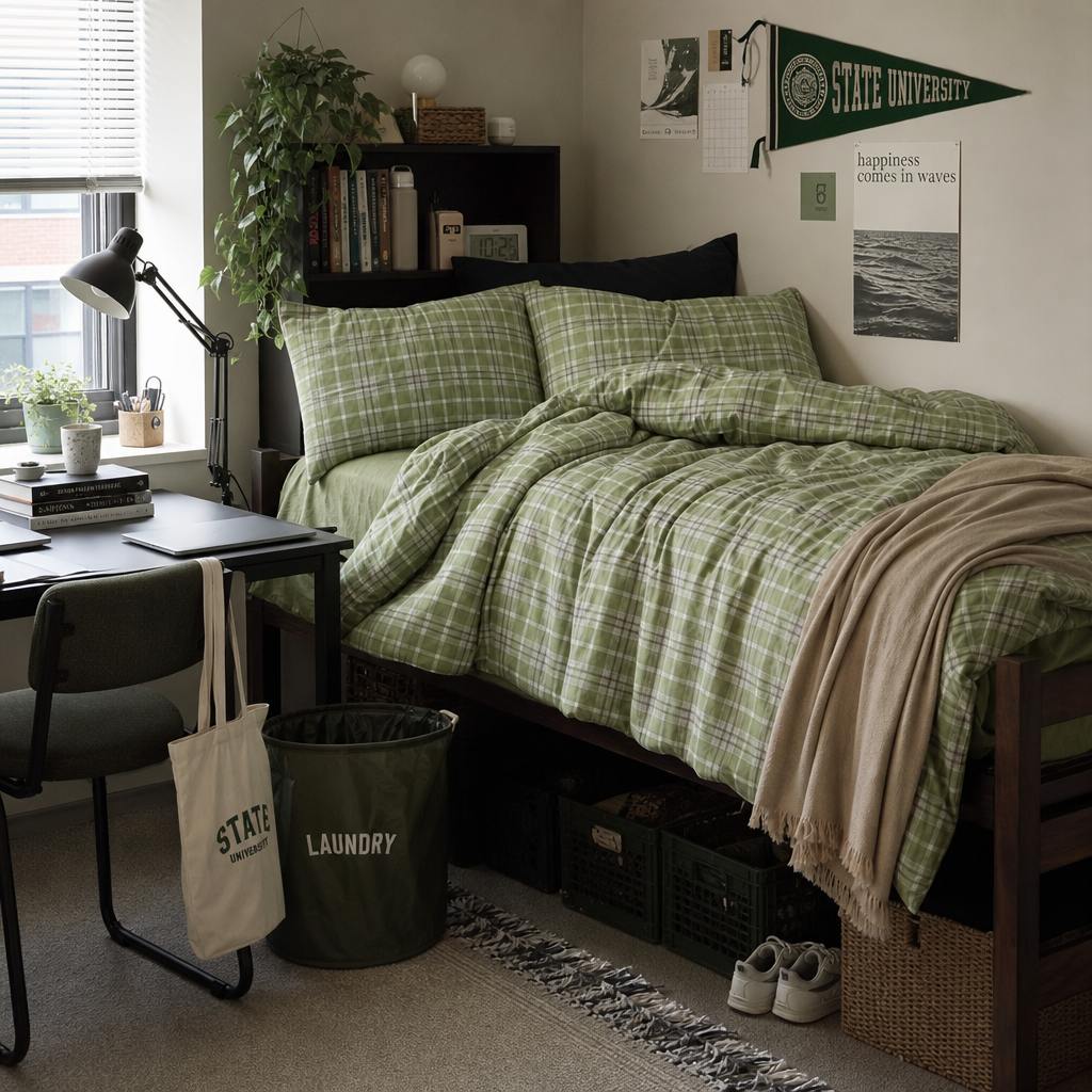 Vintora Plaid Cotton Bedding Set 4-Piece Breathable All-Season G78