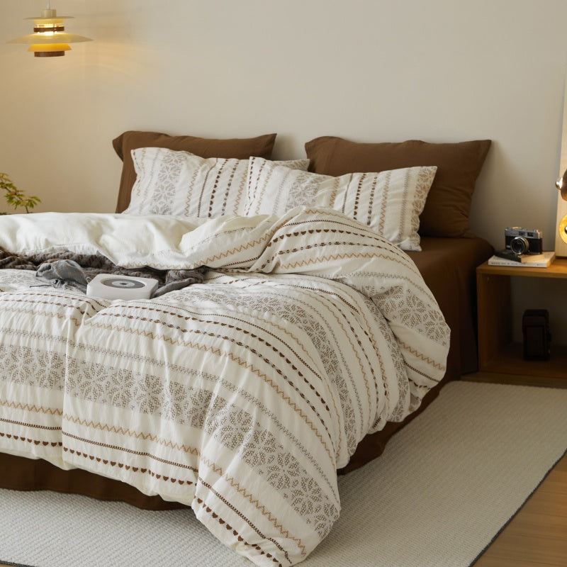Vintora Boho Cotton Jacquard Bedding Set Tufted Duvet Set for All Season Bedroom Decor G69