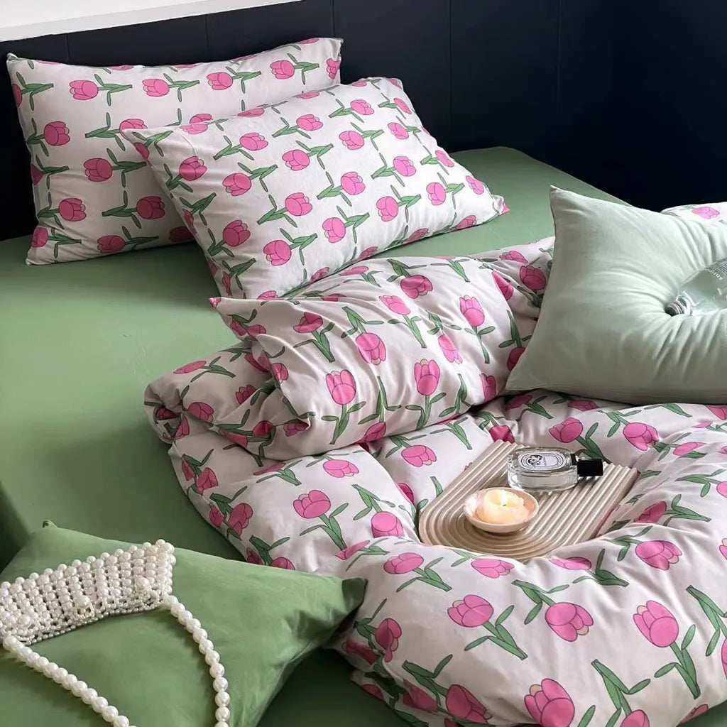 Pink Tulip Duvet Bedding Set