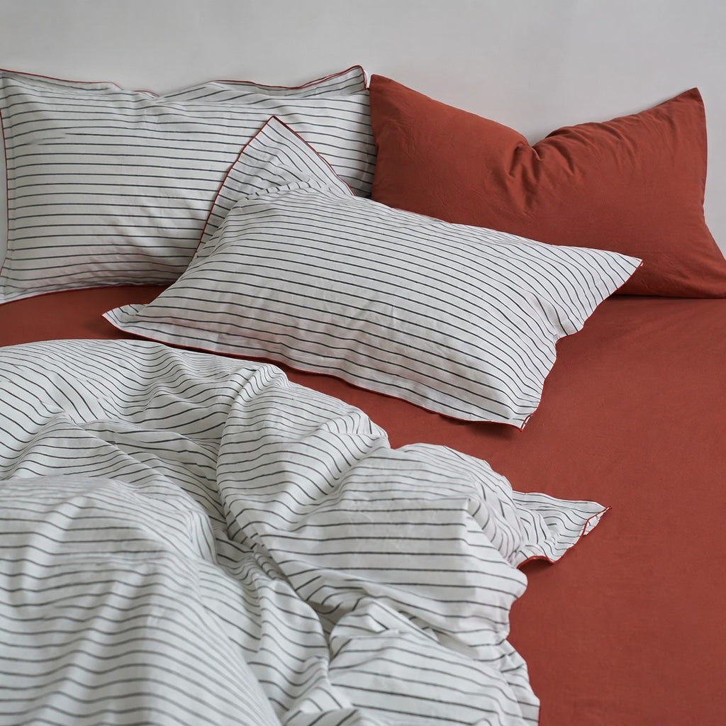 Vintora Minimalist Striped 100% Cotton Bedding Set All Season Washed Cotton Bed Linen G100
