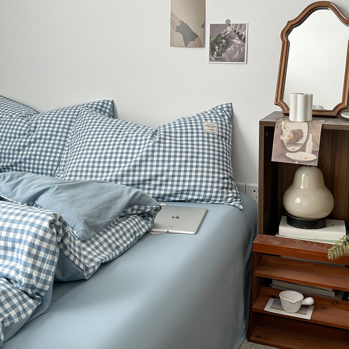Light Blue Gingham Bedding Set