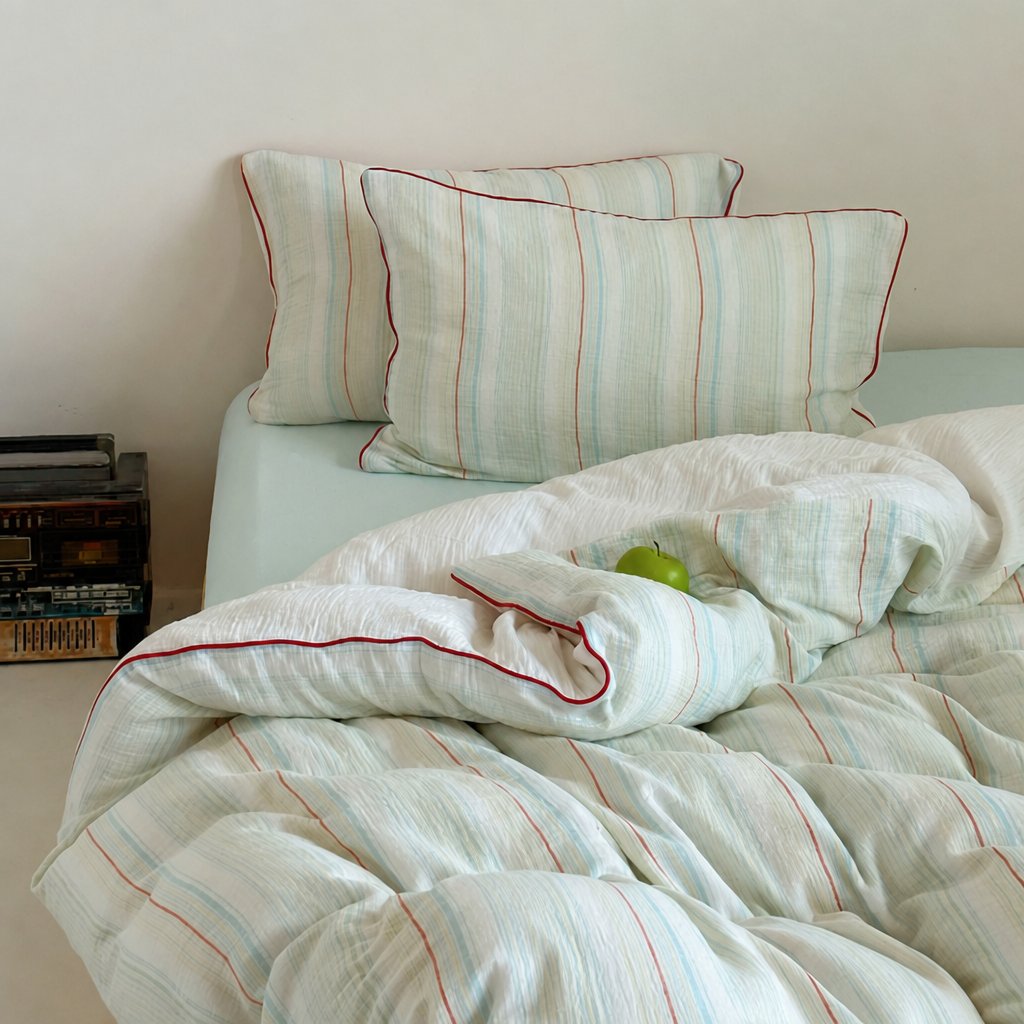 Vintora Modern Striped Cotton Bedding Set Double Layer Gauze for Cozy Sleep G90