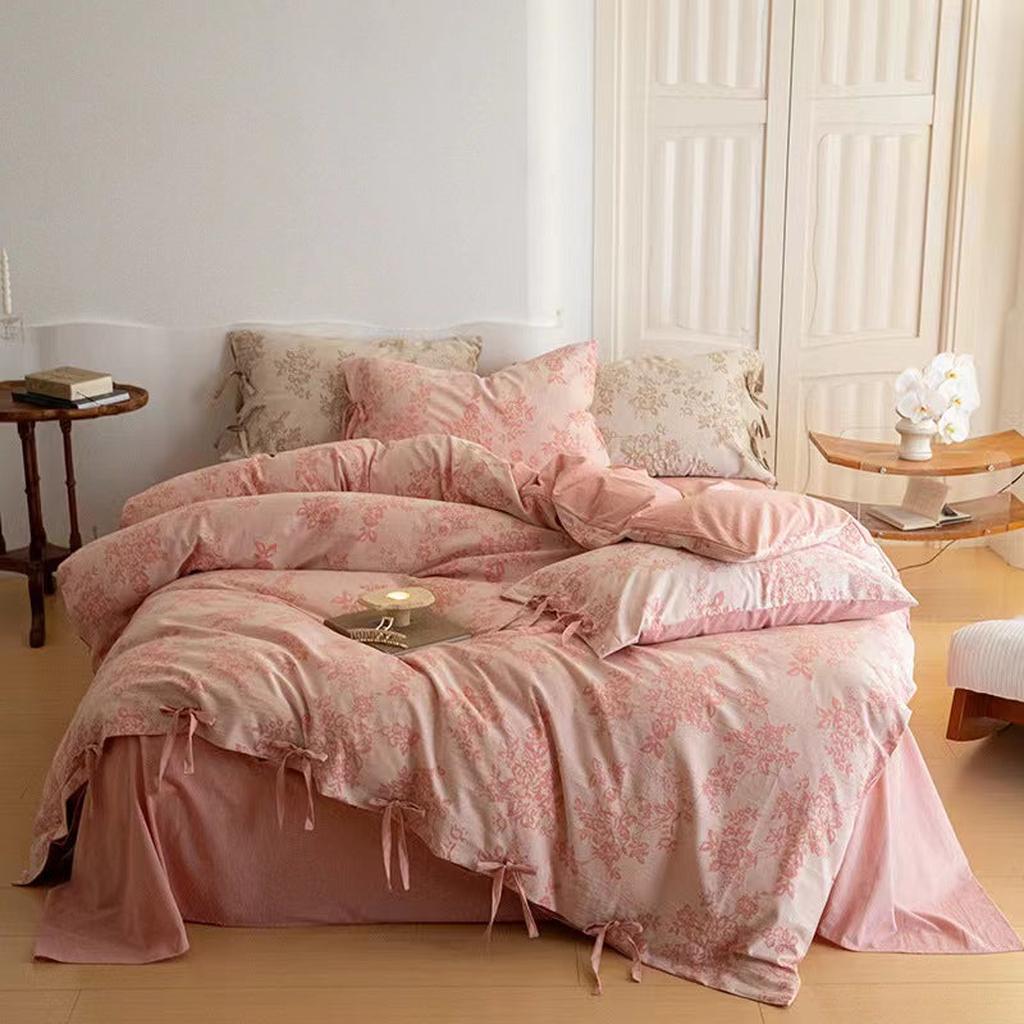 Floral Jacquard Bedding Set with Bow Tie - Khaki