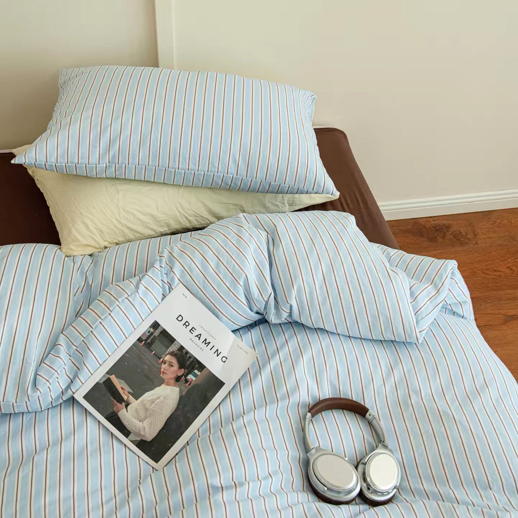 Sky Blue Striped Bedding Set