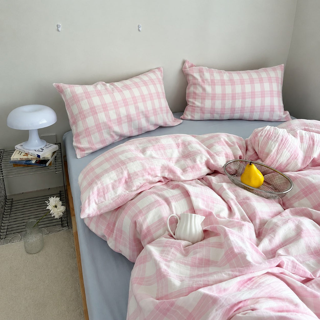 Vintora Breeze Plaid Double Layer Crinkle Gauze Cotton Bedding Set G107