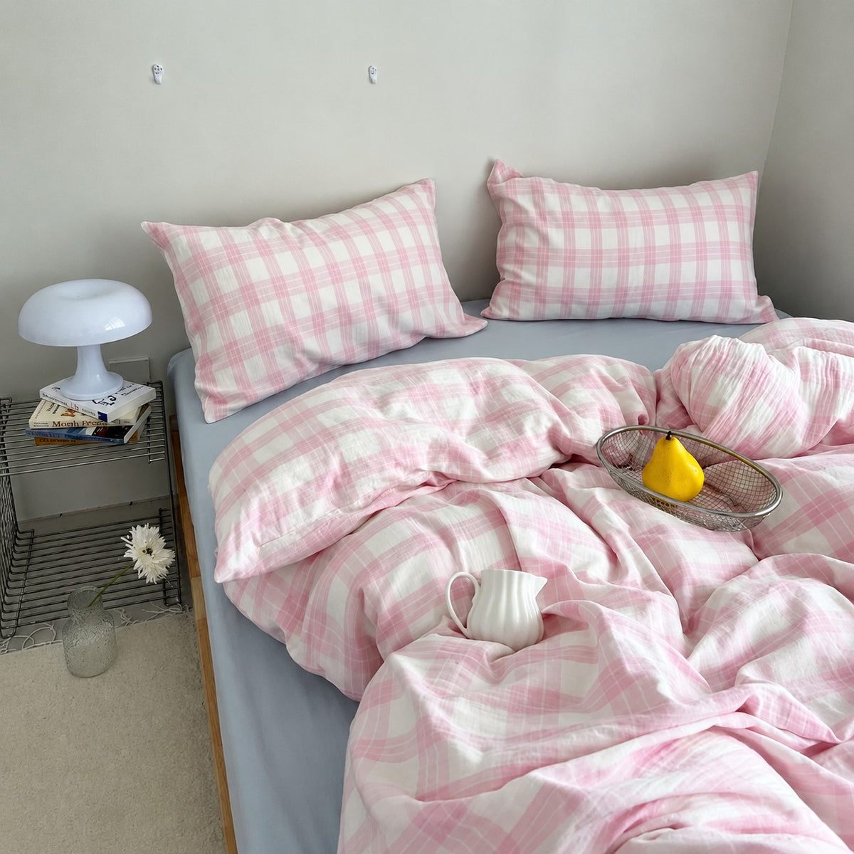 Vintora Breeze Plaid Double Layer Crinkle Gauze Cotton Bedding Set G107