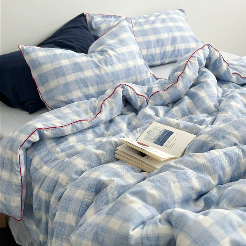 Vintora Blue Plaid Cotton Bedding Set G87