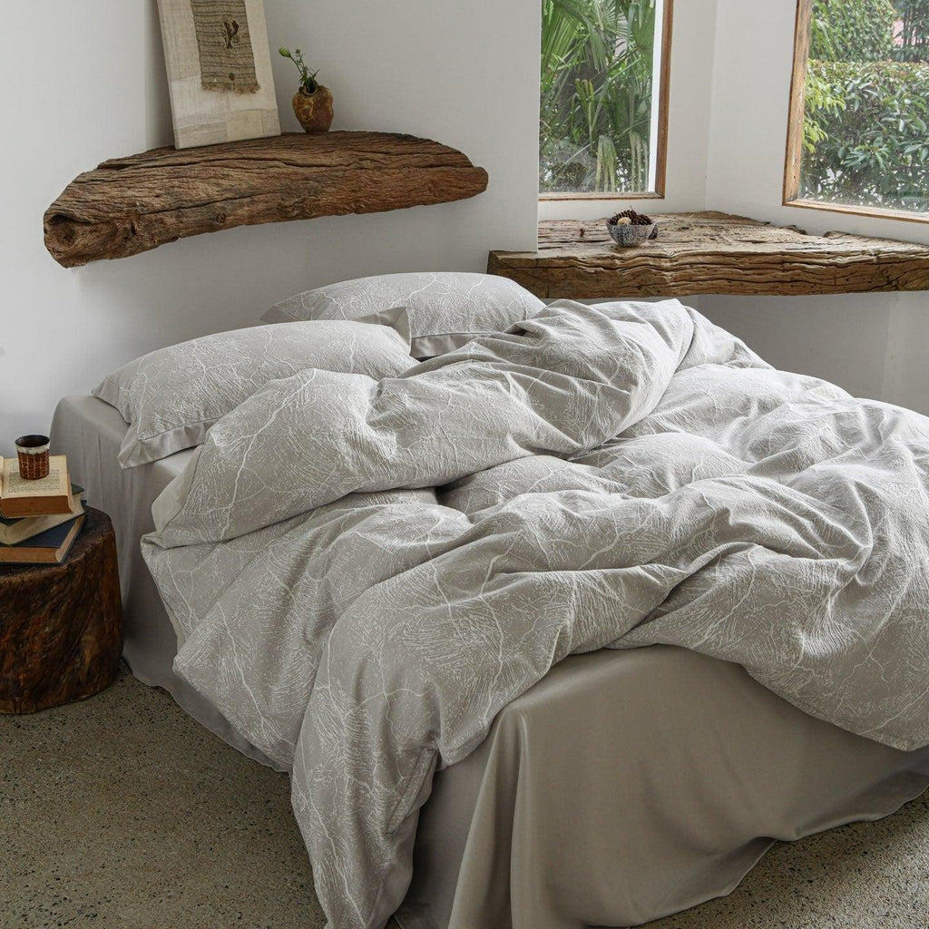 Glacier Vein Jacquard Cotton Duvet Cover Set - Mist Grey