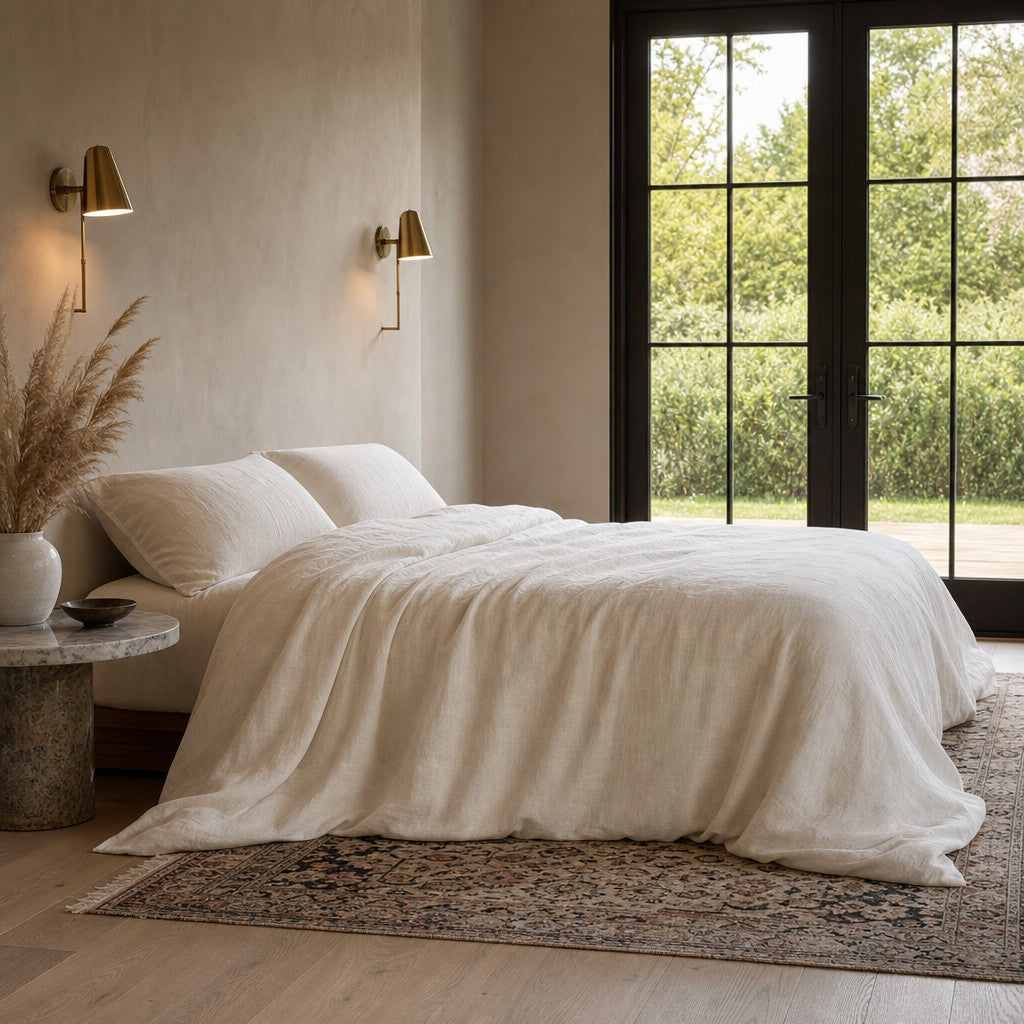 Cottara Pure Cotton White Bedding Set – Textured Japandi Style Bed Linen Set for All Season Home Comfort G64