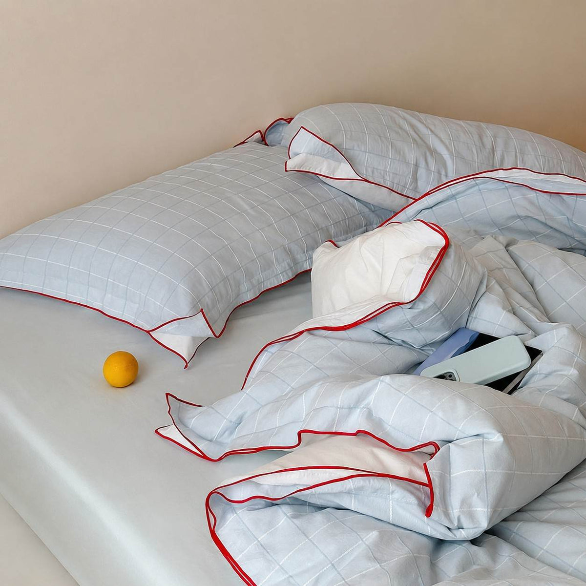 Vintora Simple Retro Blue Plaid Red Double-Sided Cotton Bedding Set G120