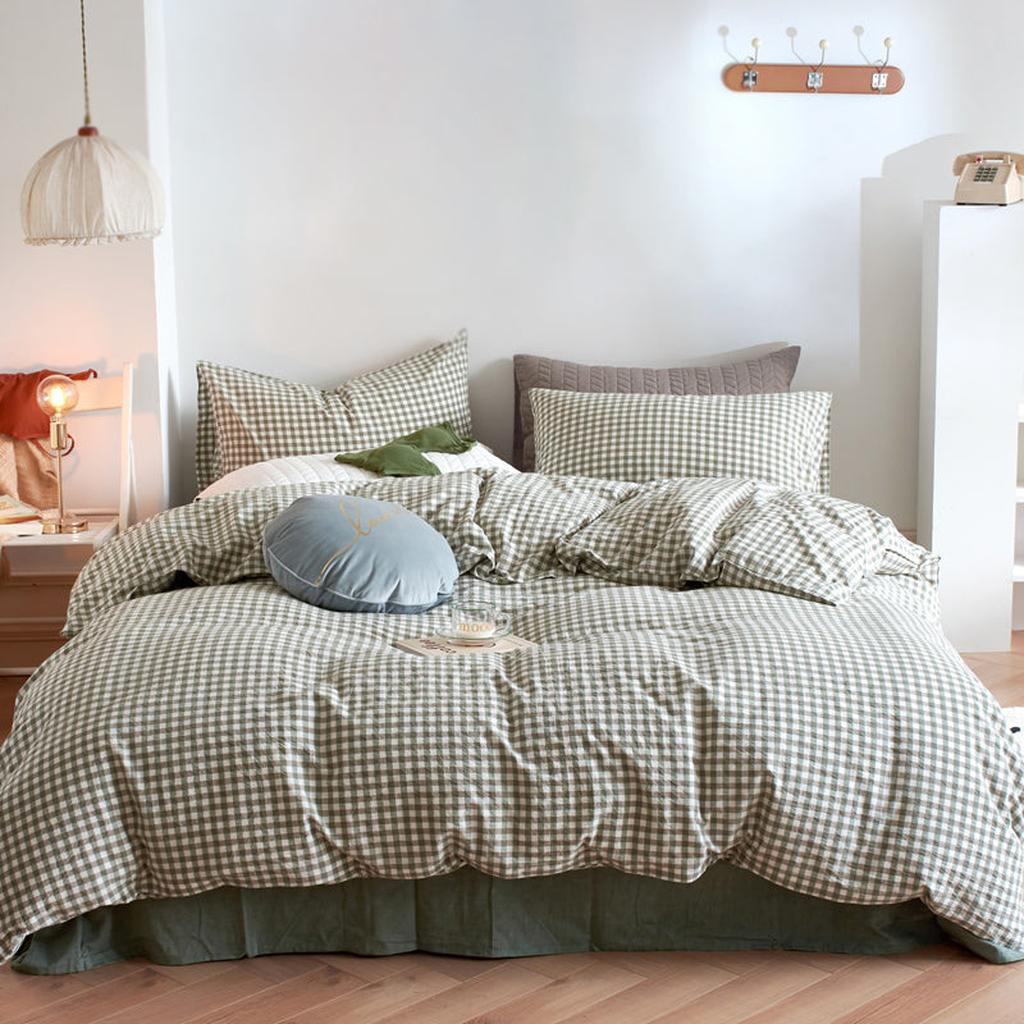 Cotton Small Gingham Bedding Set - Navy