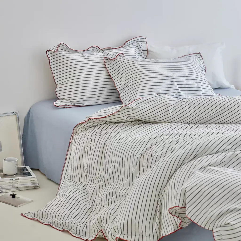 Pinstripe Duvet Cover with Contrast Trim