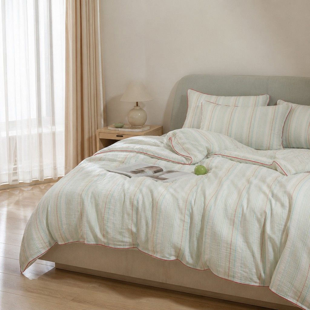 Vintora Modern Striped Cotton Bedding Set Double Layer Gauze for Cozy Sleep G90
