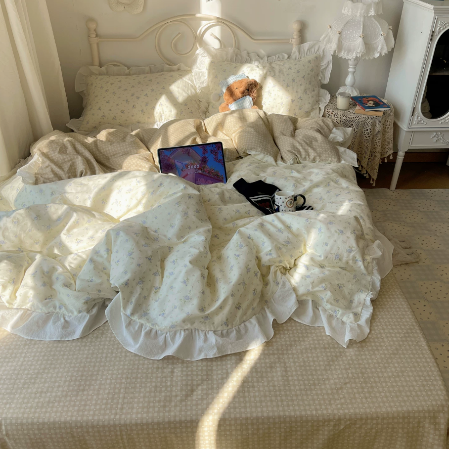 Roselle Floral Pure Cotton Ruffle Bedding Set G88