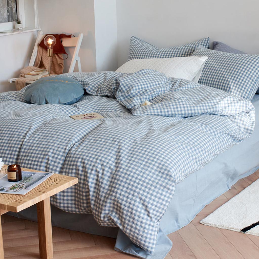 Cotton Small Gingham Duvet Cover - Blue