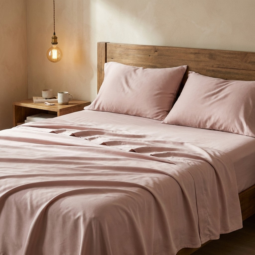 Qelune Bamboo Sheet Set 鈥?Cooling Organic Bamboo Bedding in Soft Blush