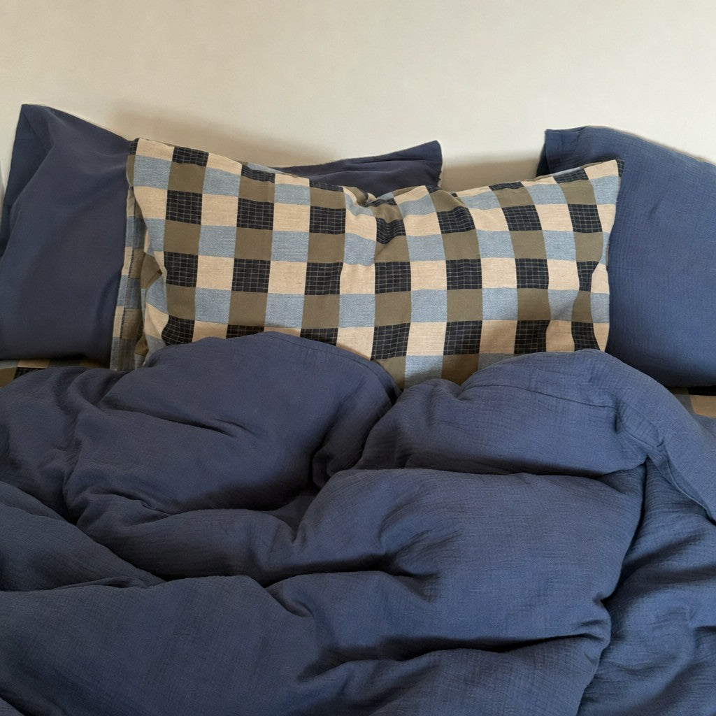 Vireza Plaid Cotton Crinkle Bedding Set G72
