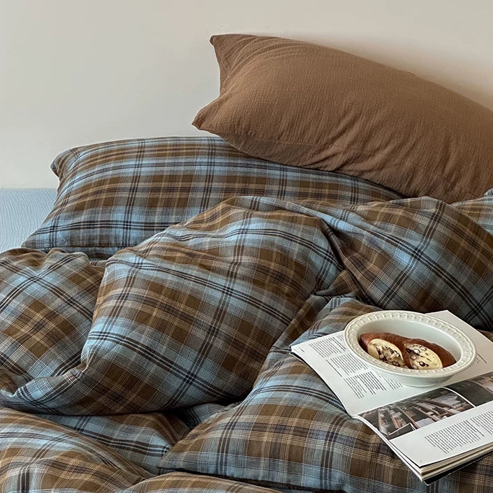 Vintora Classic Check Cotton Bedding Set in Yarn Dyed Washed Cotton for Everyday Comfort G104