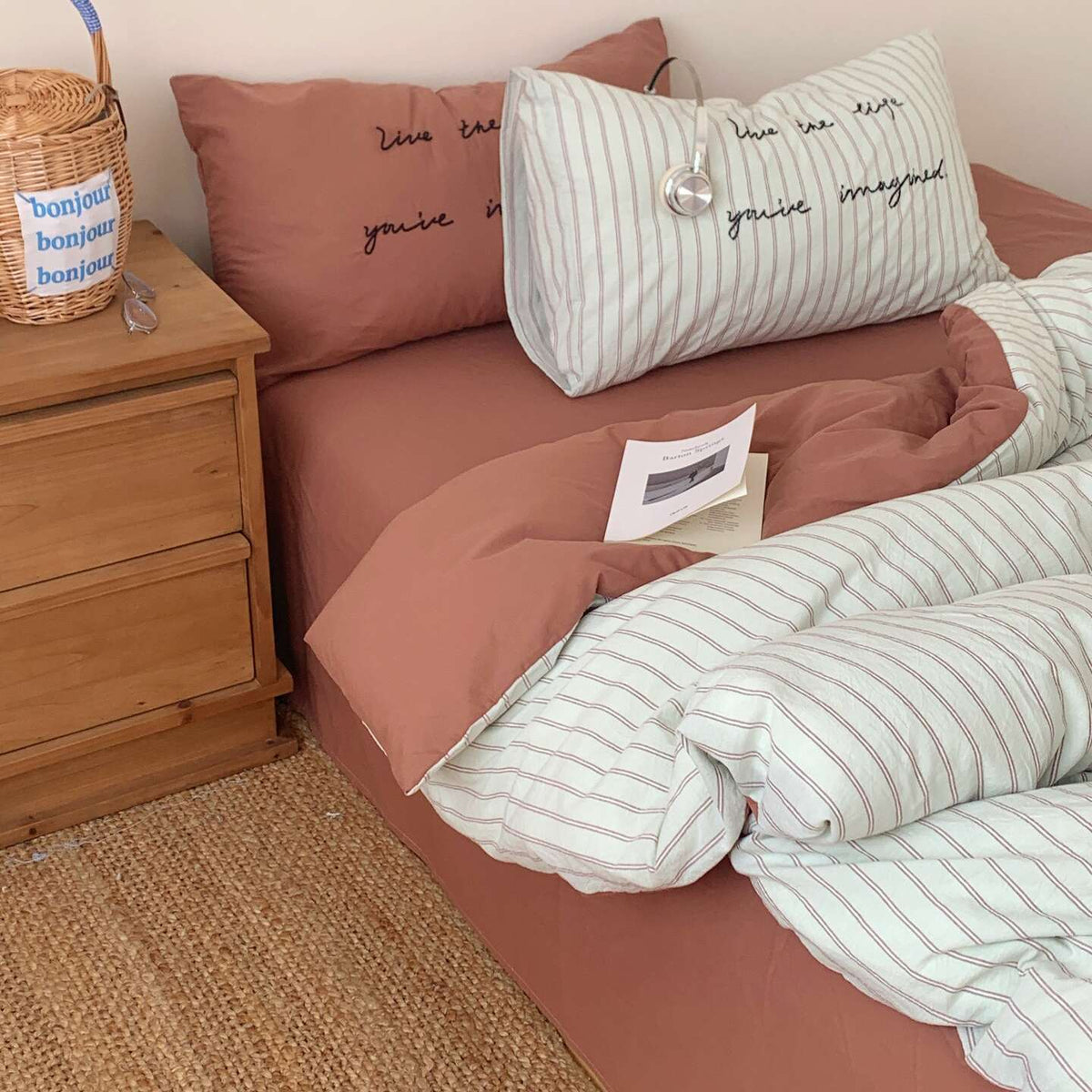 Vintora Washed Cotton Striped Bedding Set Soft Breathable Cotton Minimalist Set G94
