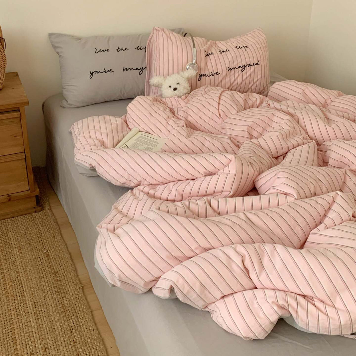 Vintora Washed Cotton Striped Bedding Set Soft Breathable Cotton Minimalist Set G94