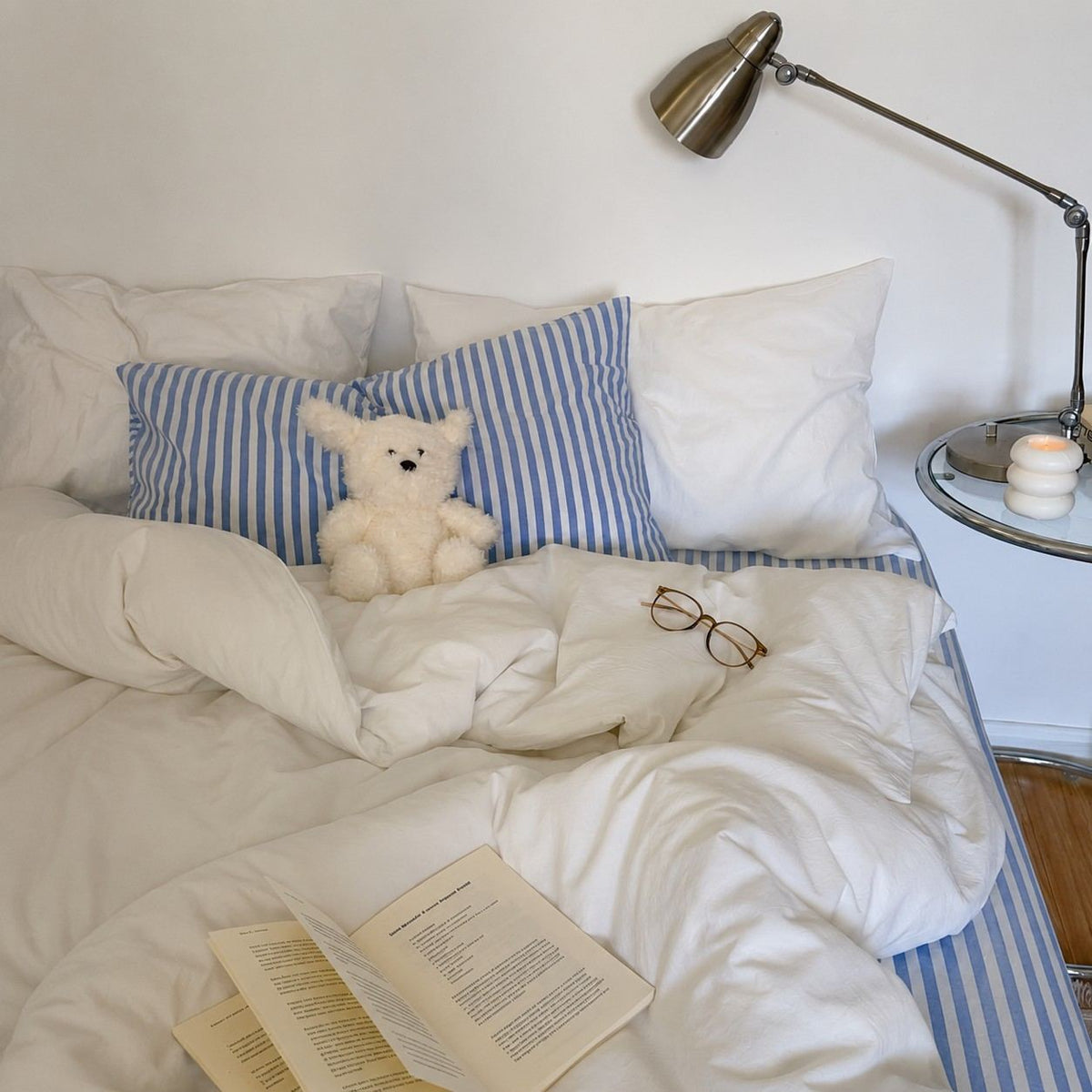 Vintora Minimalist Washed Cotton Striped Bedding Set  Airy All Season G97