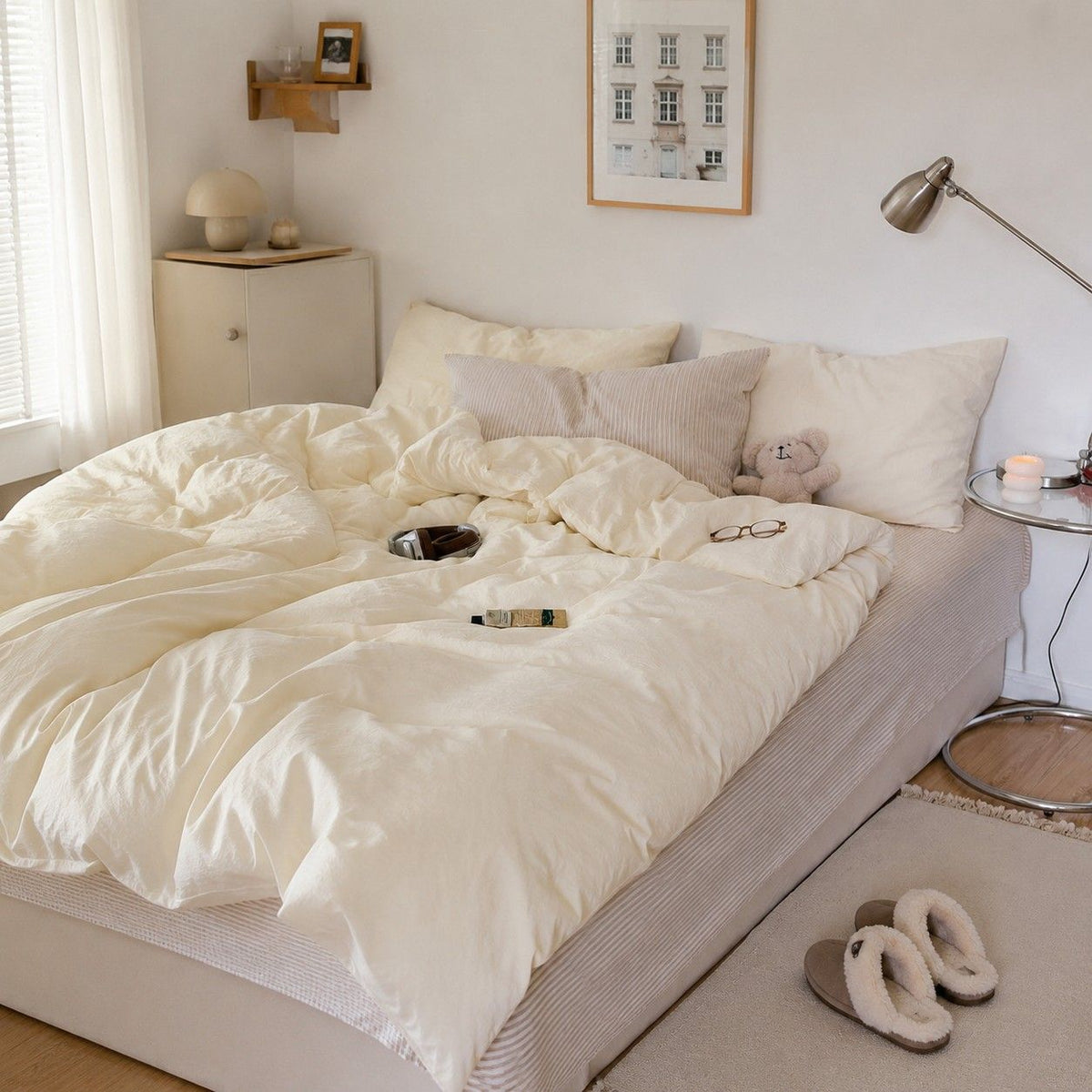 Vintora Minimalist Washed Cotton Striped Bedding Set  Airy All Season G97