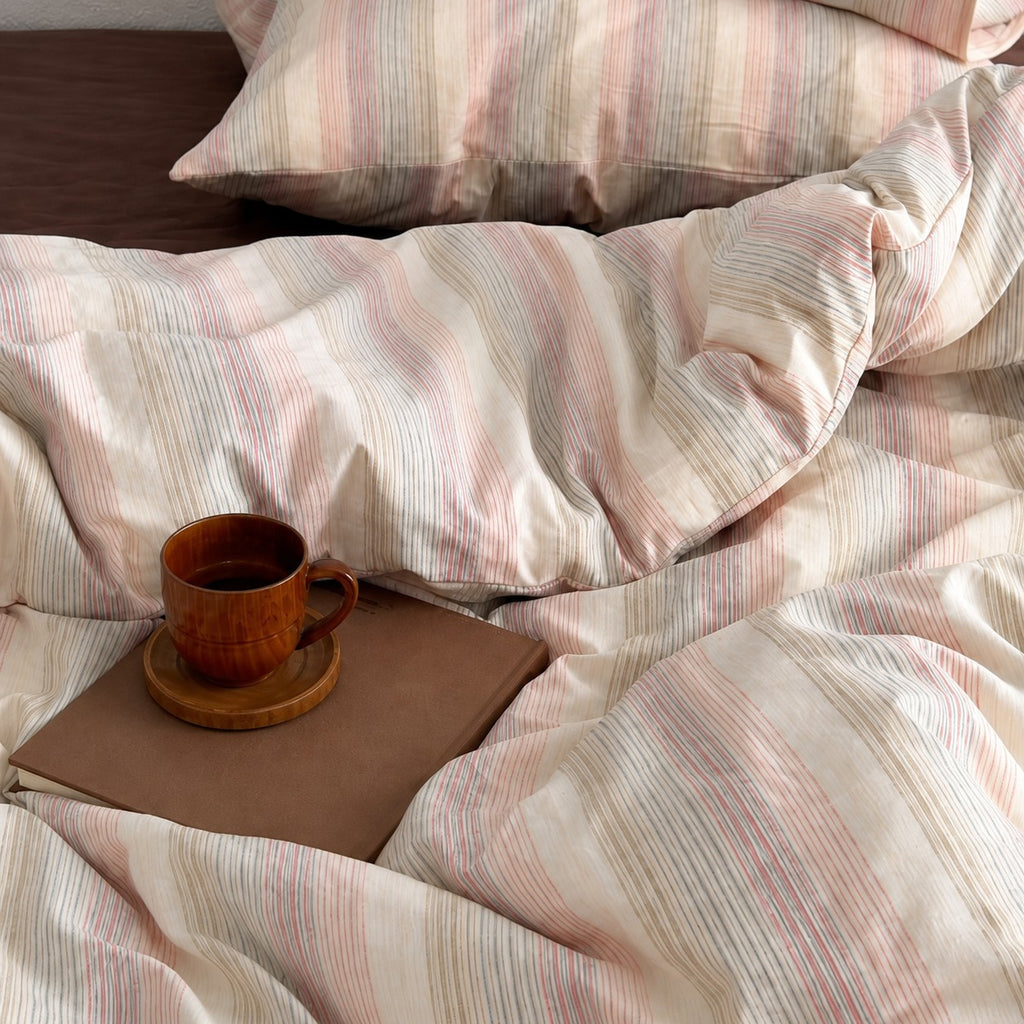 Vintora Retro Stripe Cotton Bedding Set Breathable Cotton G99
