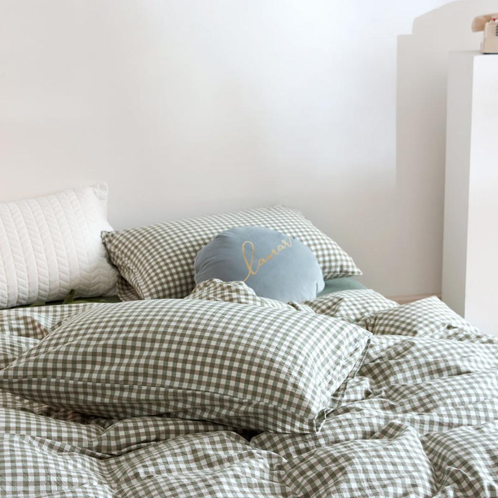 Cotton Small Gingham Bedding Set - Beige