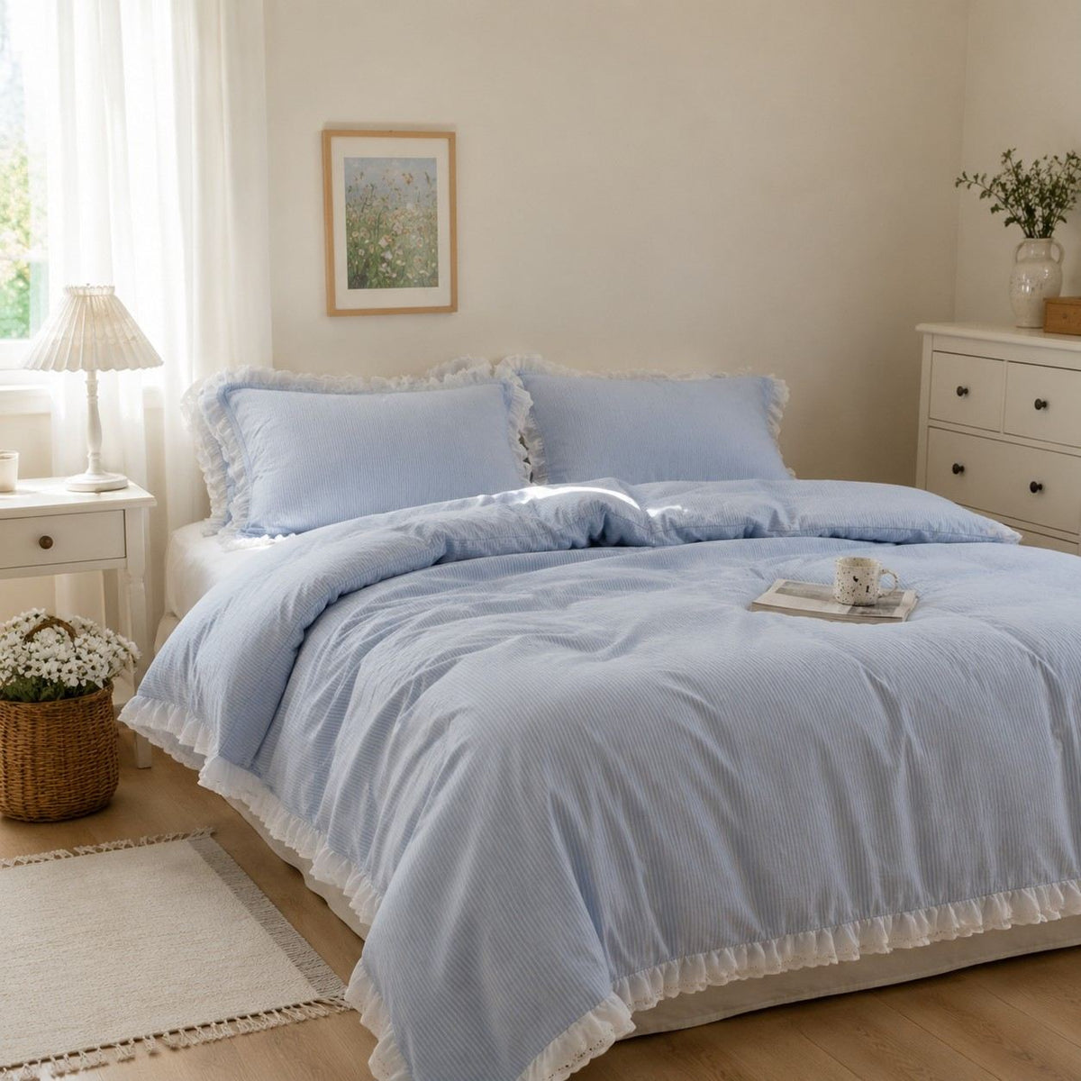 Roselle Simple Blue Bedding Set with Pure Cotton Sheets Suitable for Modern Homes G108