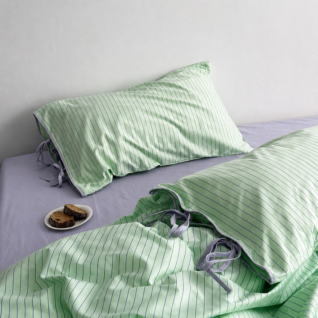 Vintora Modern Green Stripe Cotton Bed Linen Set G95