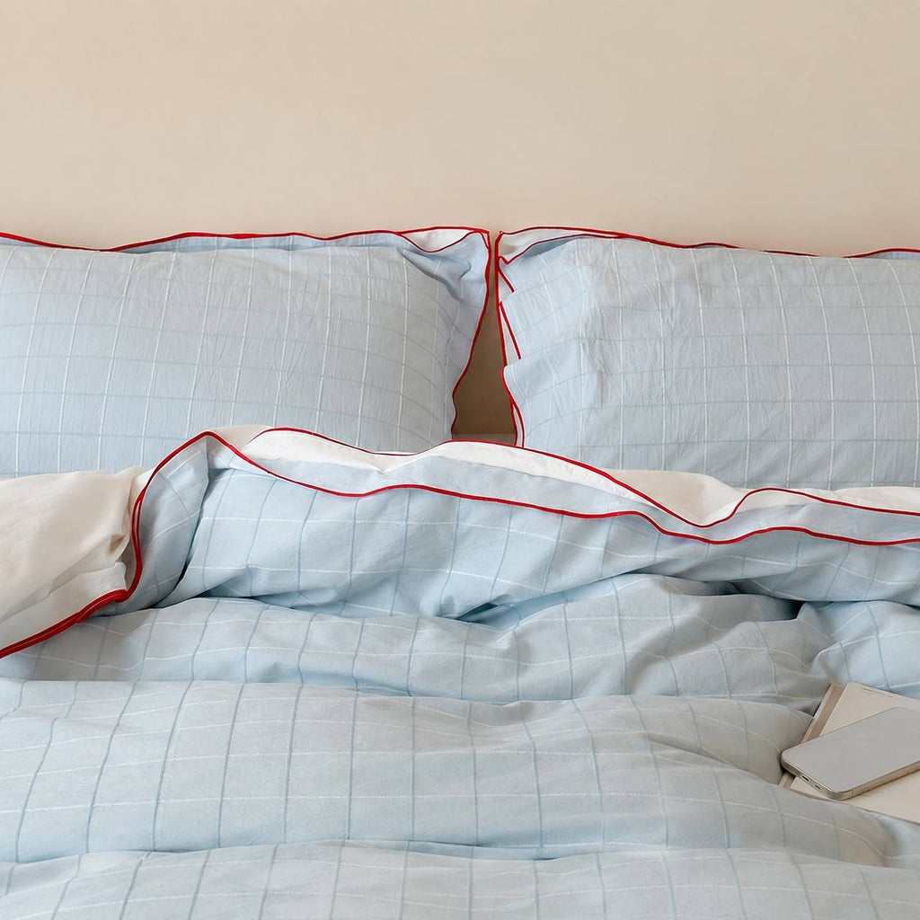 Vintora Simple Retro Blue Plaid Red Double-Sided Cotton Bedding Set G120