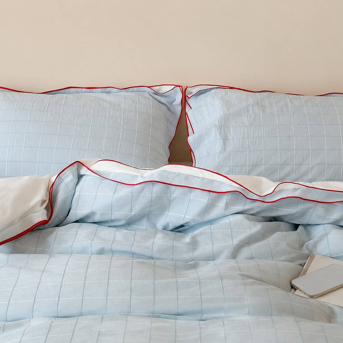 Vintora Simple Retro Blue Plaid Red Double-Sided Cotton Bedding Set G120