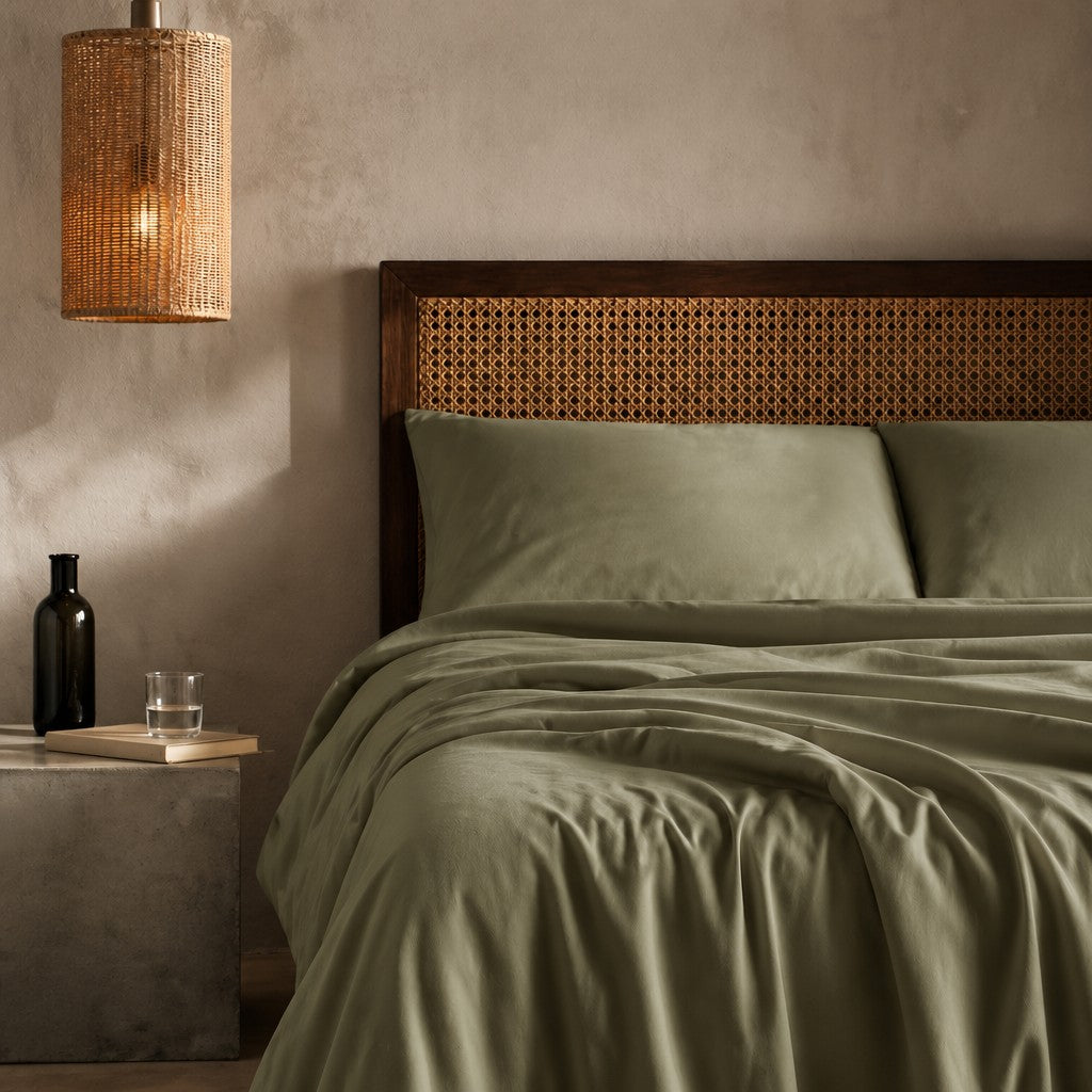 Qelune Bamboo Duvet Cover Set – Cooling Organic Bamboo Bedding in Olive