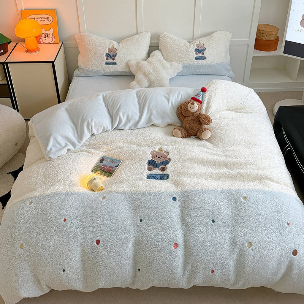 Happy Bear Fluffy Sherpa Bedding Set