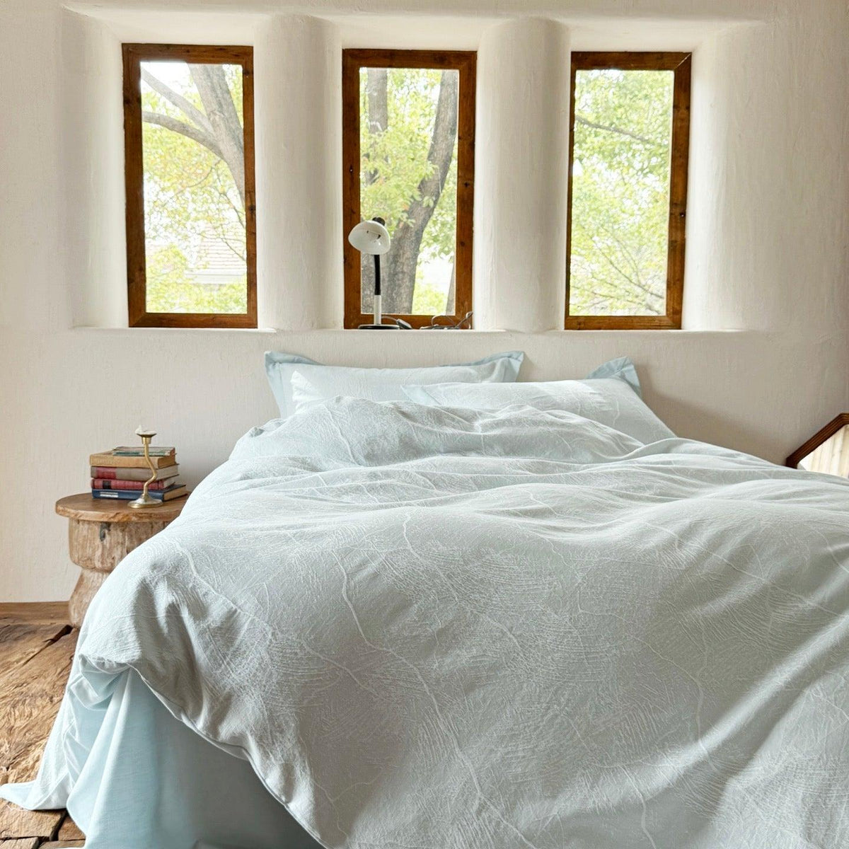 Glacier Vein Jacquard Cotton Duvet Cover -  Aqua
