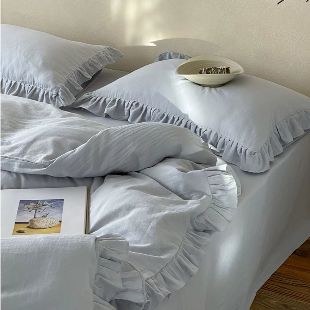 Roselle  Double Gauze Cotton Bedding Set with Ruffle Edge for All Seasons G111