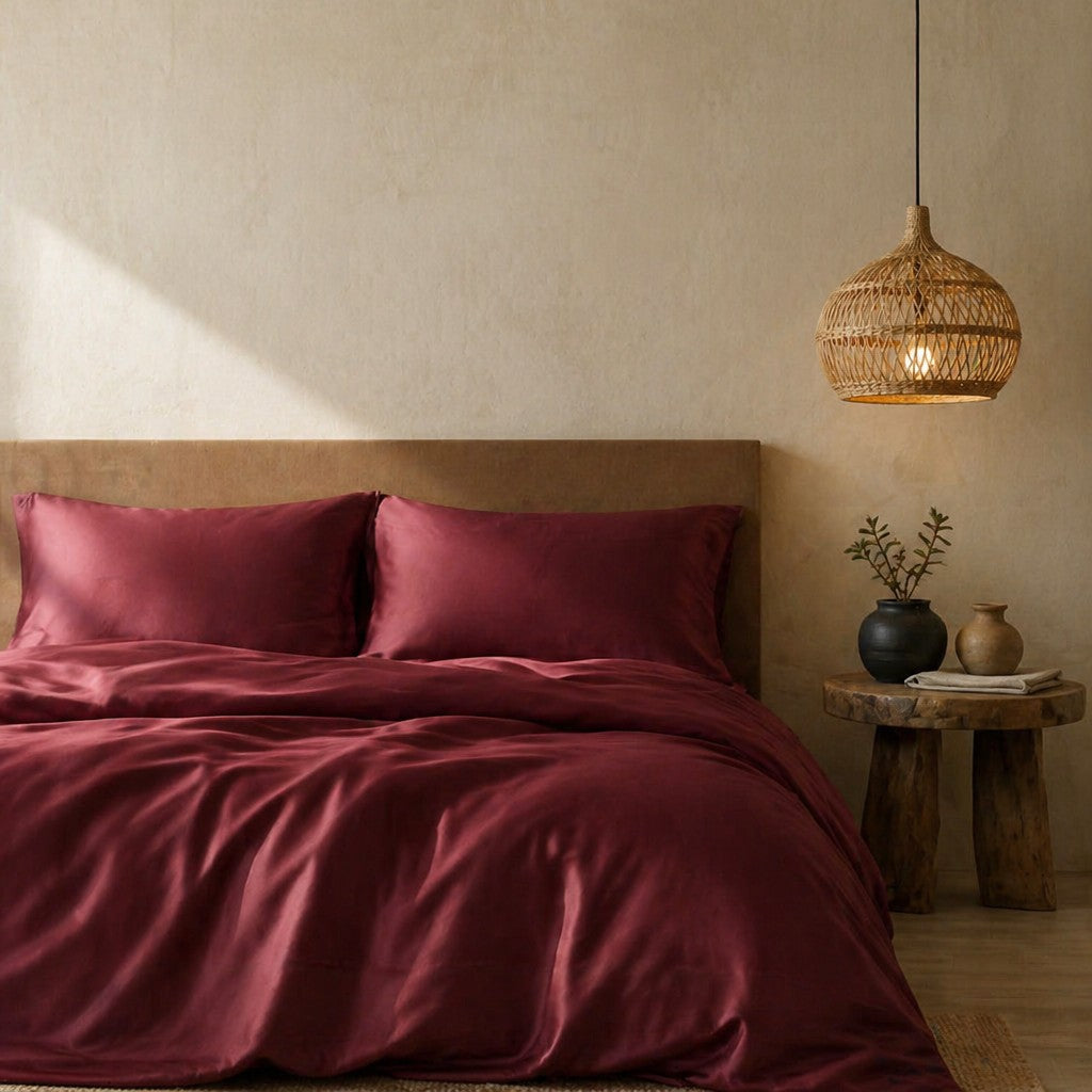 Qelune Bamboo Duvet Cover Set – Cooling Organic Bamboo Bedding in Burgundy