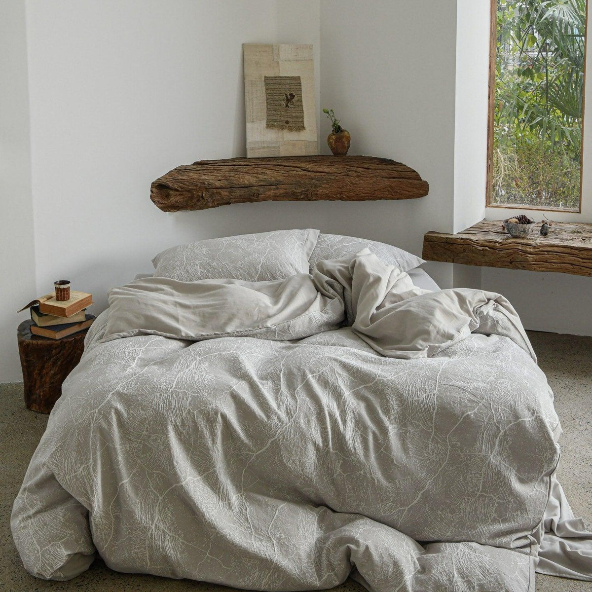 Glacier Vein Jacquard Cotton Duvet Cover Set - Mist Grey