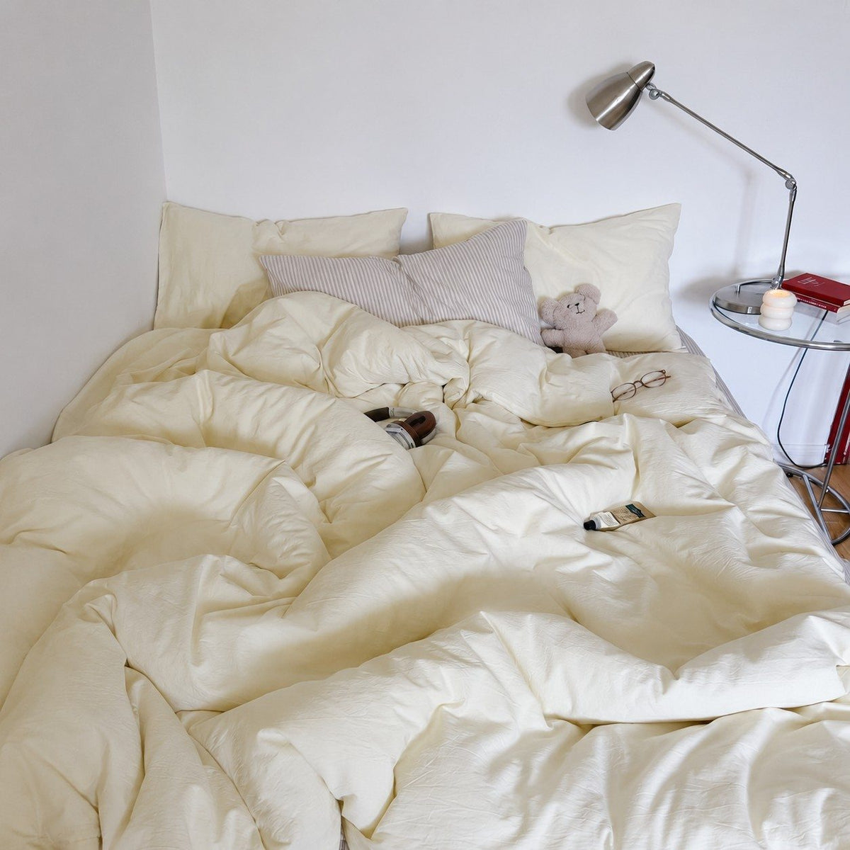 Vintora Minimalist Washed Cotton Striped Bedding Set  Airy All Season G97