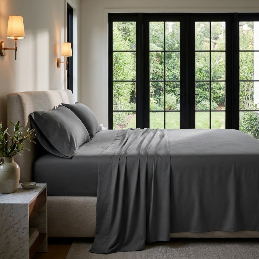 Qelune Bamboo Sheet Set – Cooling Organic Bamboo Bedding in Charcoal